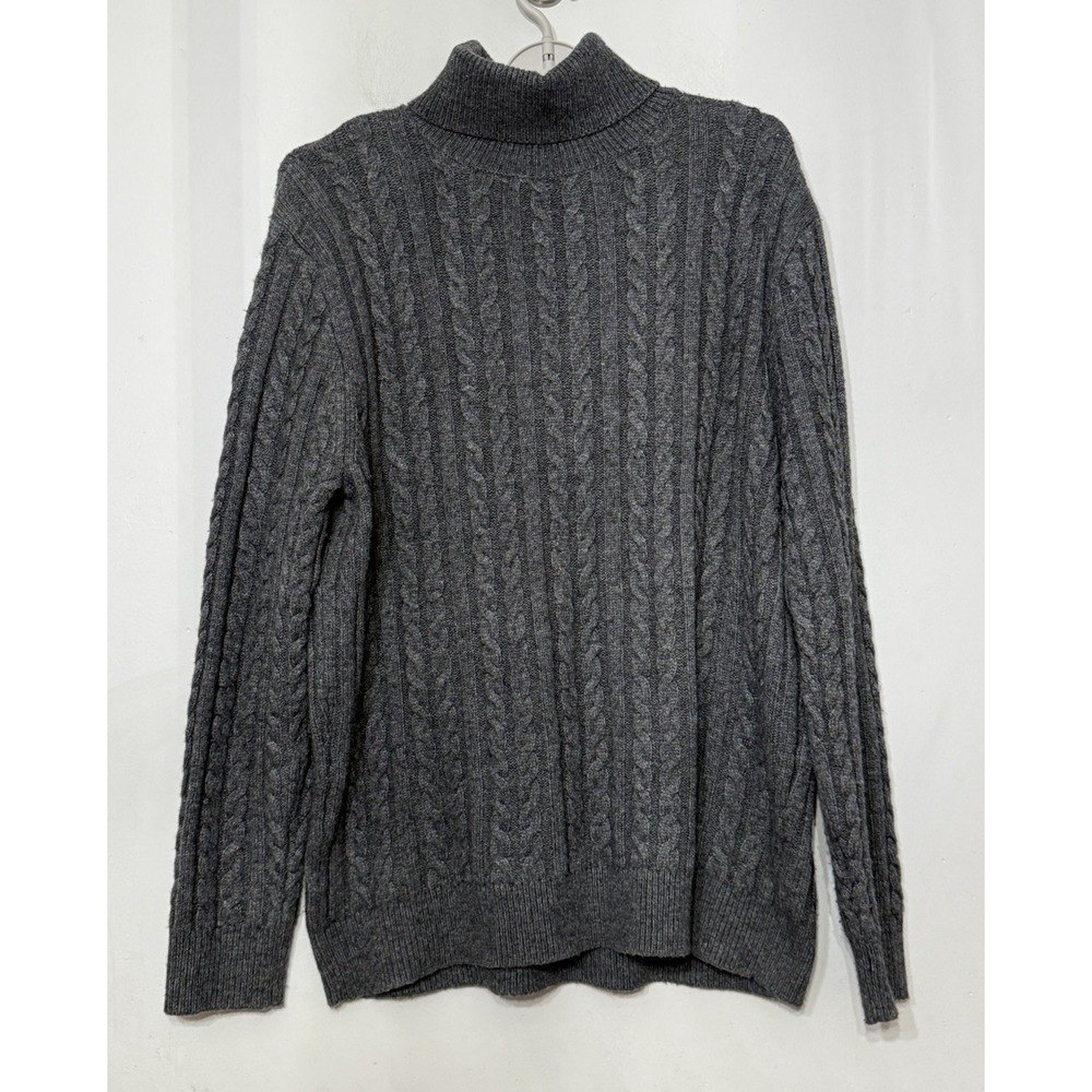 Classic Cable Knit Turtleneck Sweater - Dark Gray